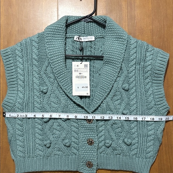 Zara Women's Cable Knit Cardigan Vest Size XS-SM in Blue/Green color - Picture 5 of 7